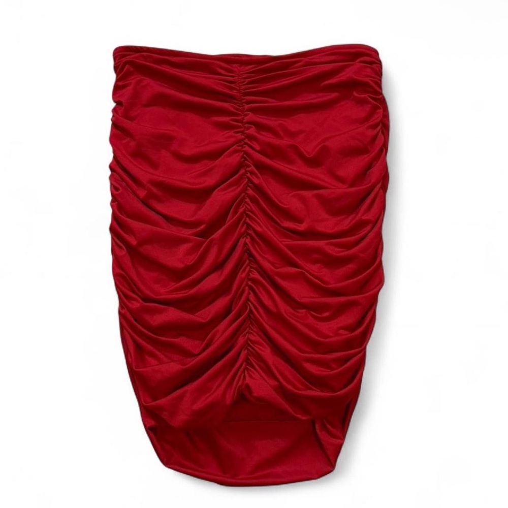 Papaya Red Ruched Mini Skirt